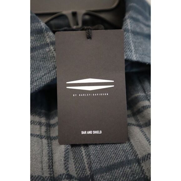 Bar & Shield x Harley-Davidson Men Sz L Tint Tattoo Blue Plaid Flannel L/S Shirt - Picture 6 of 10